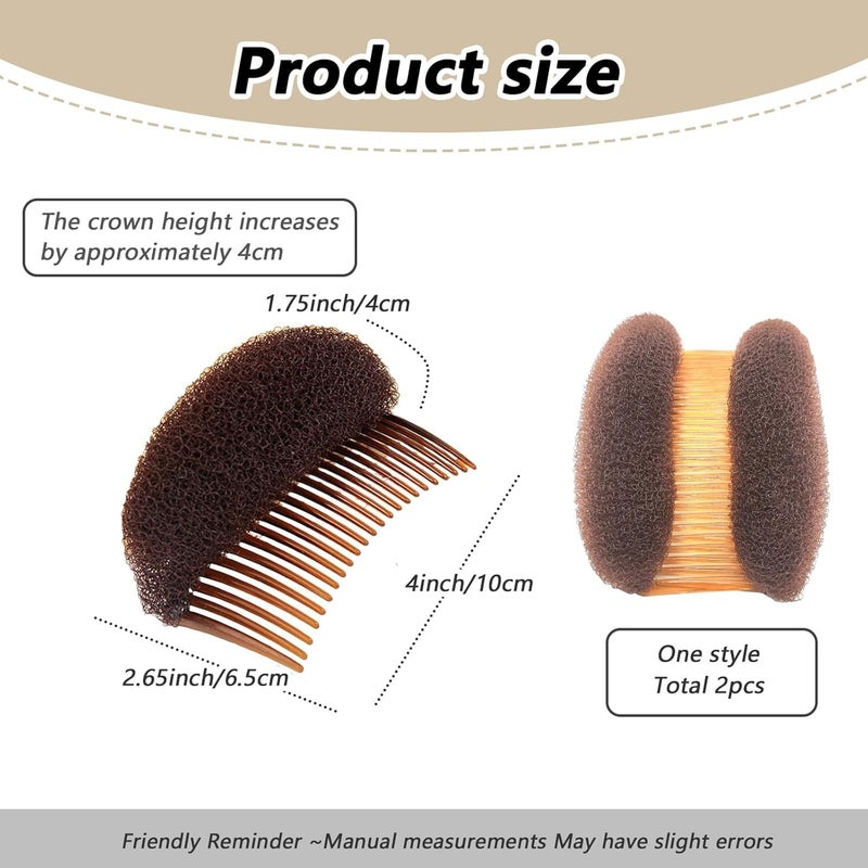 SYBL 2Pcs Charming Bump It Up Volume Inserts Hair Comb Do Beehive Hair Stick Bun Maker Tool Hair Base Styling Accessories for Women Lady Girl (Brown) - Image 2